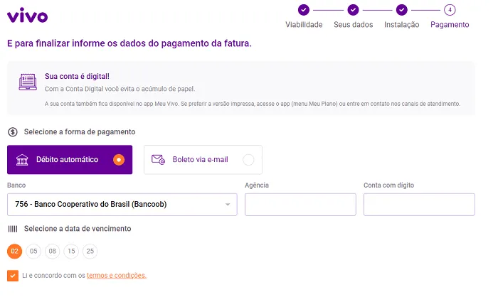 Vivo Fibra: Consultar disponibilidade no site de compra online Vivo. Quinto passo